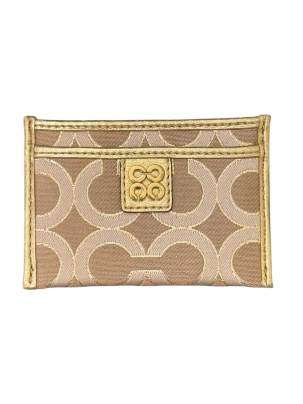 Women's Coach Signature Card Case Wallet in Beige and Gold